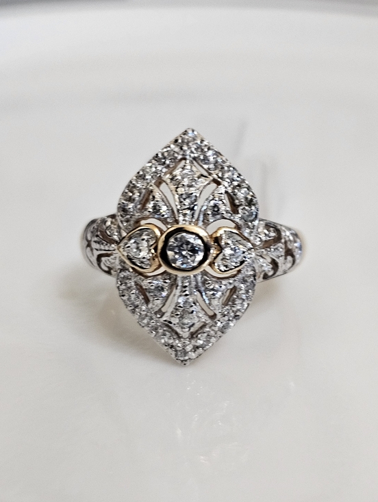 Ross-Simons Jewelry - Vintage Victorian Style Diamond Ring 18k Yellow Gold Vermeil Size 7.5